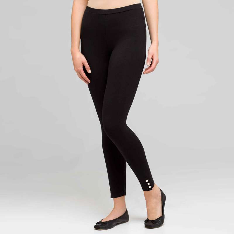 Capri Leggings with Snap Button Detail, Black, large image number 0